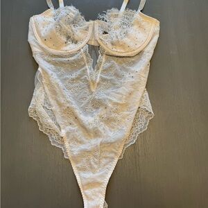 Victoria's Secret rhinestone White Lace Bodysuit